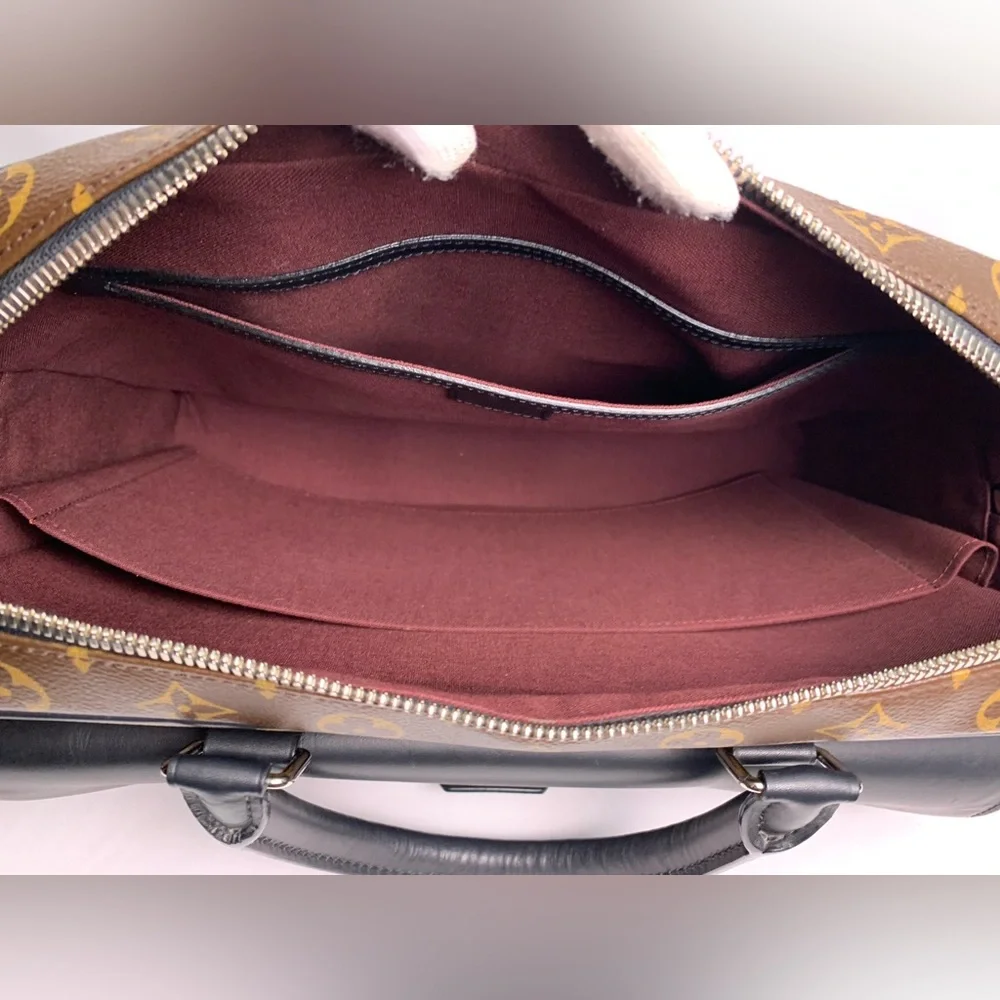 LOUIS VUITTON Monogram Macassar Soft Briefcase Silver Black